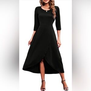 Women's Maxi Dresses 3/4 Sleeve High Low Hem Round Neck Flowy Casual Dress